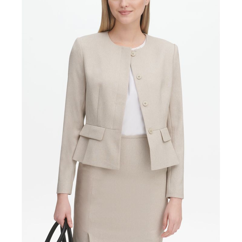 Calvin Klein Twill Collarless Peplum Jacket